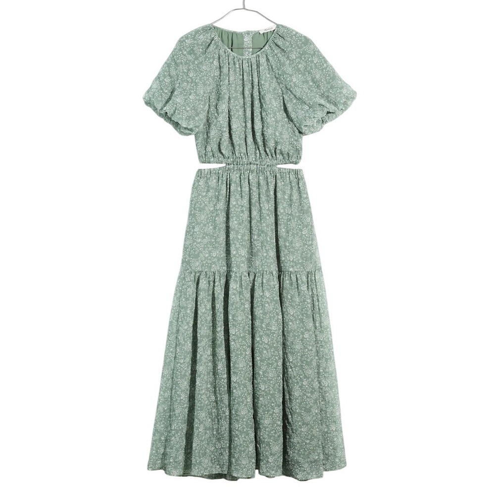 Madewell Womens Dress Size S Green Floral Cutout Puff Sleeve‎ Cottagecore NWT